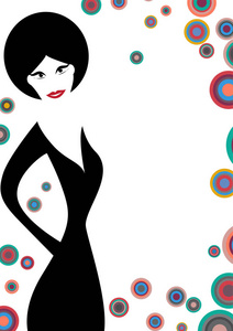 s fashion retro background with circles for poster. Pop art girl