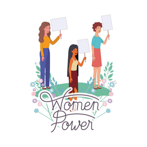 女性标签女性权力化身字符矢量插图设计