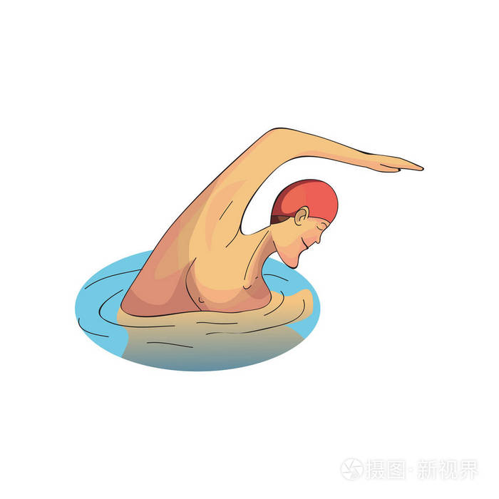 专业游泳运动员.男性戴橡胶泳帽.体育主题.卡通矢量设计