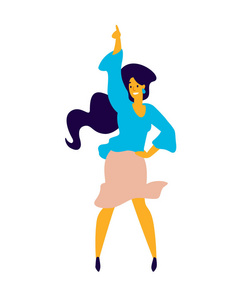 快乐的跳舞女孩。 矢量。 一个笑的年轻女人的插图。 舞蹈工作室的角色。 平的风格。 一号员工。 公司的老板。