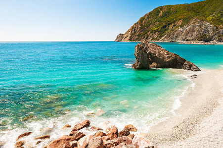 美丽的海滩在蒙特罗索的美丽海滩。 夏季景观海景