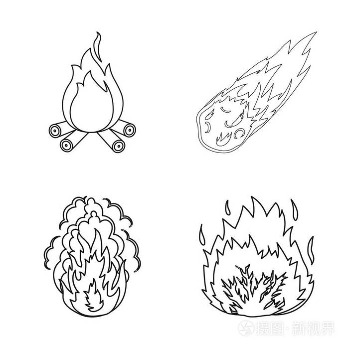 插画 火和火焰符号的孤立对象.火和火球股票向量的汇集例证.eps