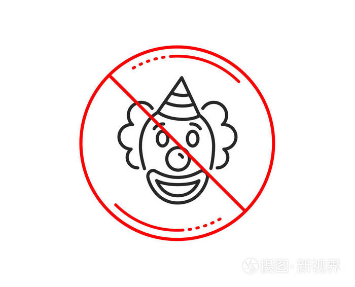 小丑线图标 游乐园滑稽人标志 警告禁止禁止停止符号.