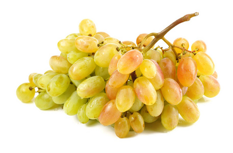 白色背景下成熟浆果的葡萄串