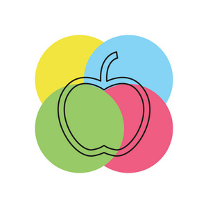矢量苹果水果插图，新鲜健康食品有机天然食品分离。细线象形文字轮廓笔画