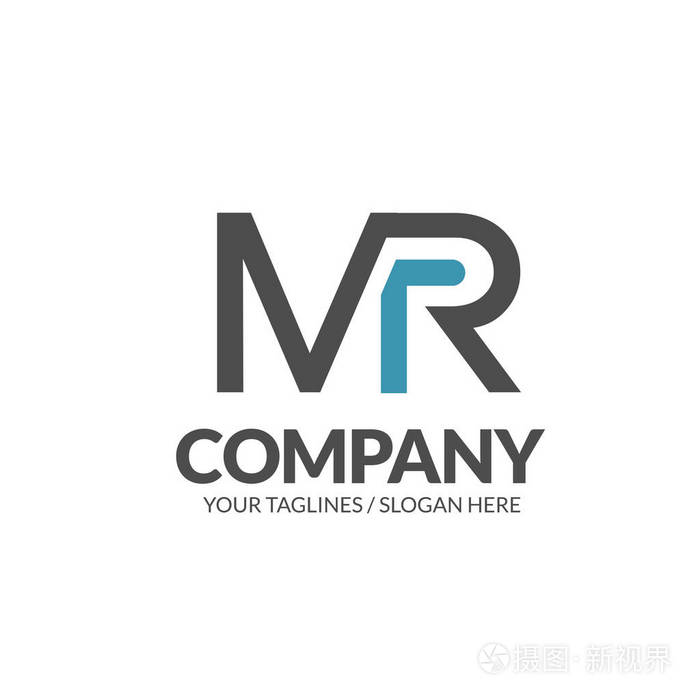 初始字母mr几何强单字母标志矢量插图隔离白色背景
