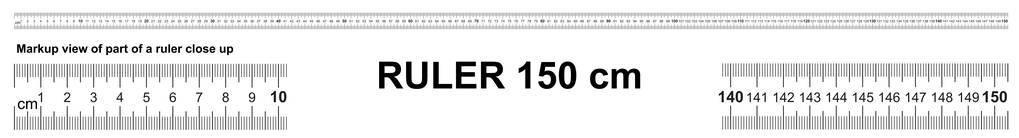 尺子150厘米。 精确的测量工具。 标尺刻度15米。 标尺网格1500毫米。 公厘米数指标