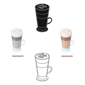 一杯有泡沫的咖啡玛奇亚托。不同类型的咖啡单一图标在卡通风格的矢量符号股票插图网