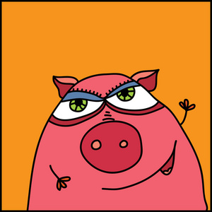 向量简单的手绘愉快的猪的动画片