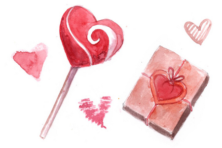 s day. candies. heart shape watercolor