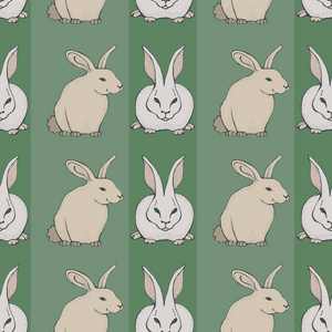 无缝的模式与可爱的手绘兔子。用于纺织品包装纸贺卡邀请的矢量模板。复活节背景愉快
