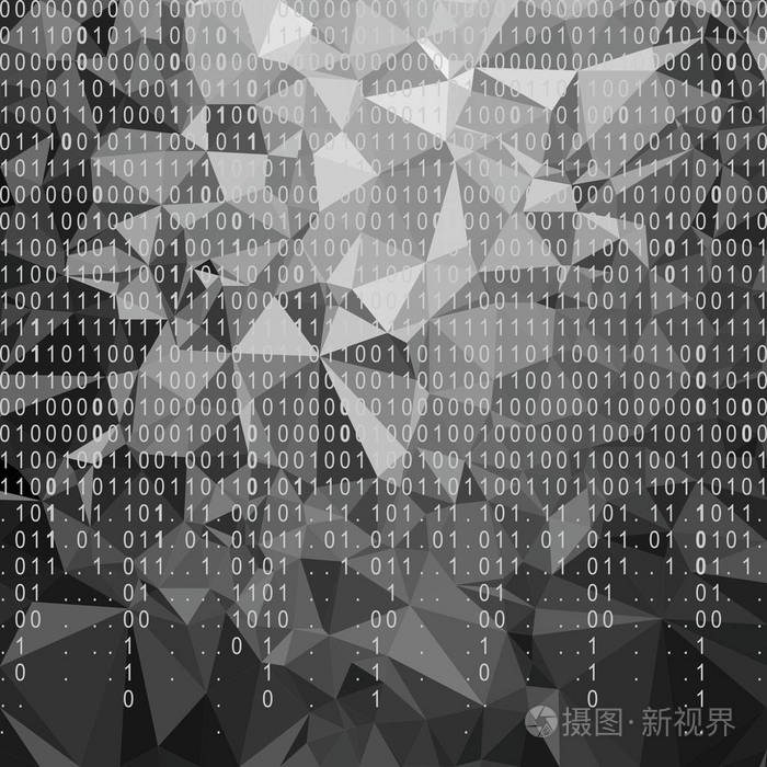数字技术多边形壁纸与下降二进制码背景由三角形组成矢量图形插图