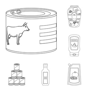 矢量设计的 can 和食品标识。网络中的 can 和包装股票符号的收集