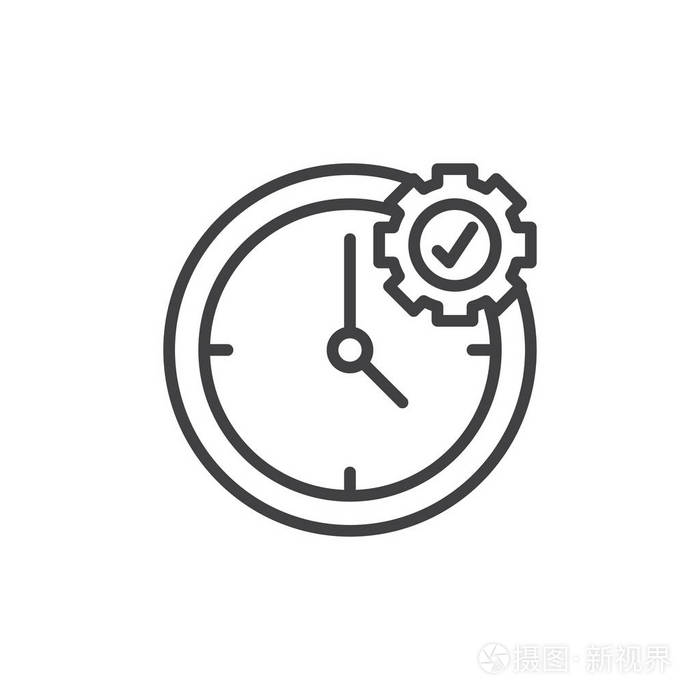 时钟和齿轮符号标志插图 可编辑笔画 像素完美矢量图形