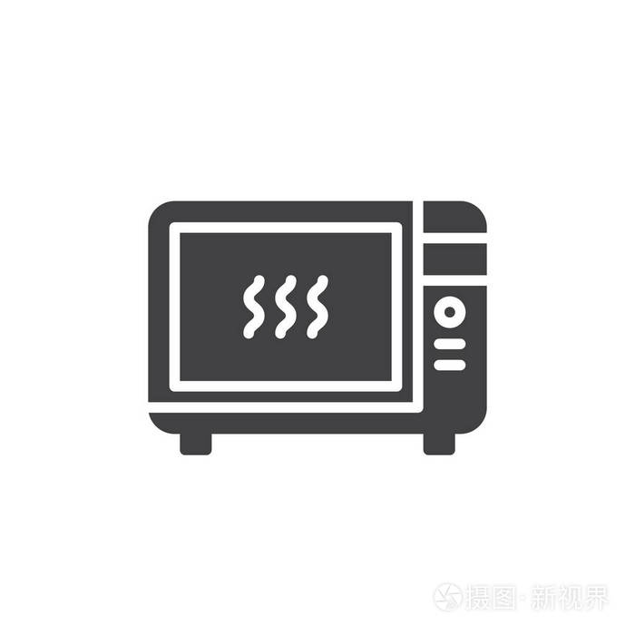 微波炉图标矢量填充平标牌固体象形文字隔离在白色上.