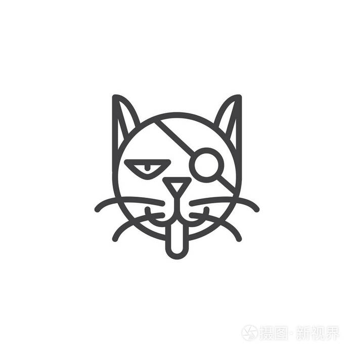 黑色猫线图标轮廓矢量符号线性风格象形文字隔离在白色上.