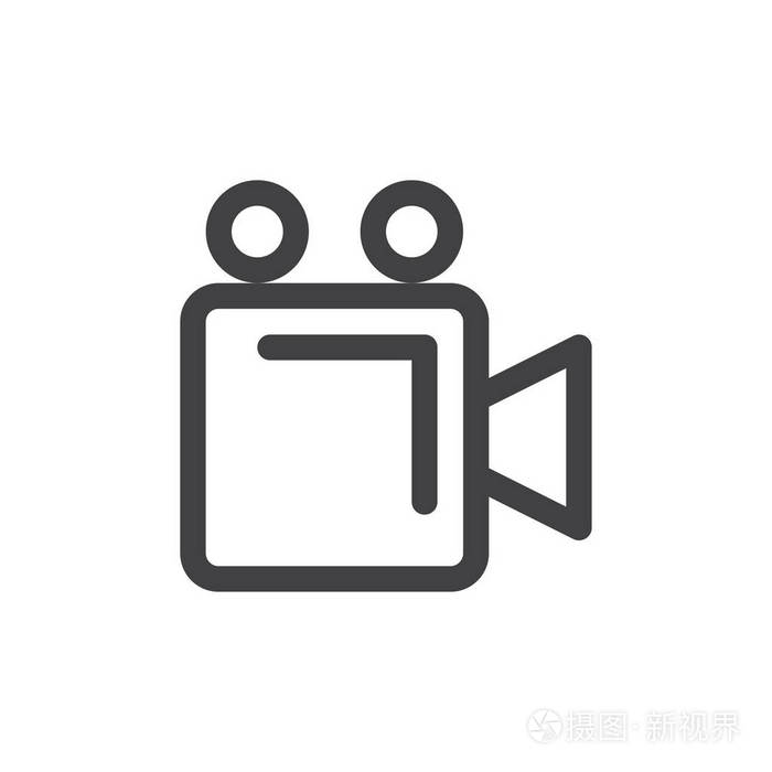 视频摄像机线简单图标轮廓矢量符号线性风格象形文字隔离在白色上.