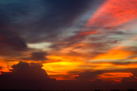 永恒的火焰，橙色的云，黄昏的天空和夕阳的最后一缕光芒