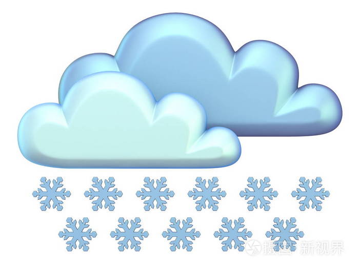 天气图标雪3渲染插图在白色背景