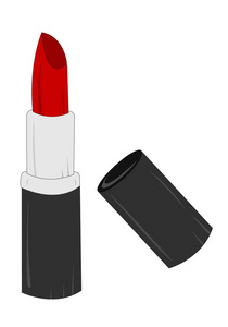 女性口红产品倾斜帽。 时尚配件插图在时尚红色美容院商店博客打印。 孤立在白色背景上。 矢量插图eps10。