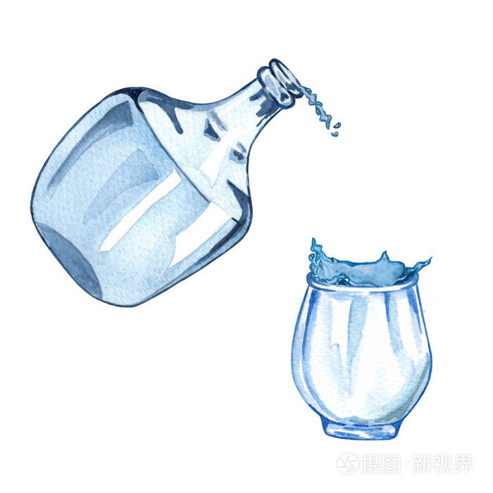 玻璃瓶和玻璃杯的手绘插图.