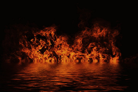 水中反射的火的质地。 孤立的黑色背景上的火焰。 横幅的纹理。