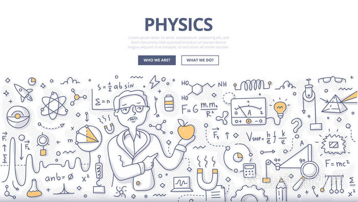手工绘制的物理学插图,用于网页横幅,英雄图像,印刷材料