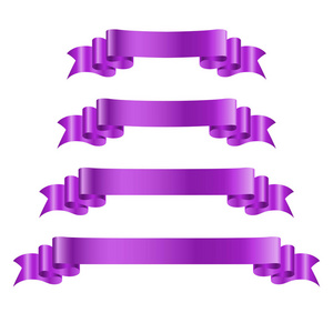 紫色丝带横幅设置。 老式风格的设计。 优质装饰元素隔离在白色背景上。