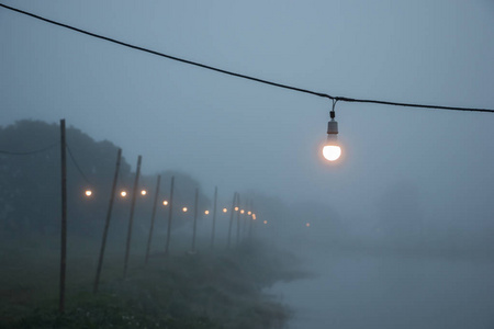 当有很多雾时，光线会发出光，晨雾中的光。