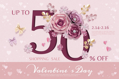 s day sale template with paper flowers decorations