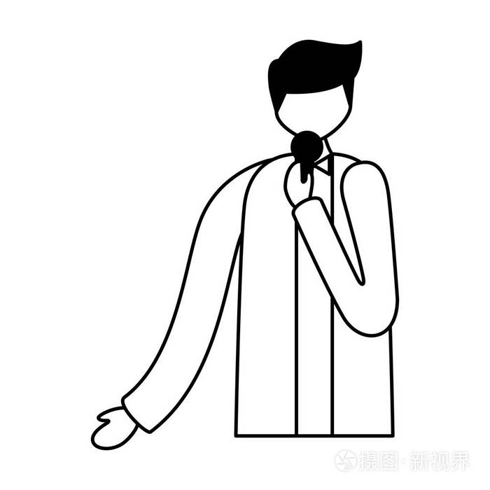 带着麦克风站着的男歌手插画-正版商用图片185dg1-摄图新视界