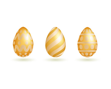 一套复活节金蛋与不同的样式设置隔离在白色背景。向量例证