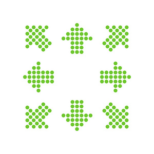 绿色点的箭头形状在88个不同的方向。 矢量插图eps10。
