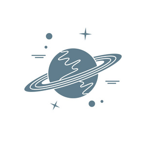 带环系统的行星土星矢量插图。 天文学应用程序网站打印设计。
