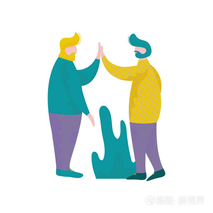 年轻人相互给予五个人与人之间的互动友谊团队合作合作向量插图