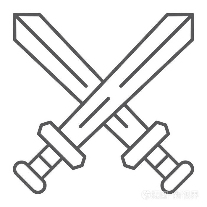 战斗细线图标游戏和游戏交叉剑符号矢量图形在白色背景的线性图案