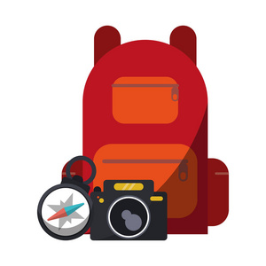 旅行背包相机和指南针