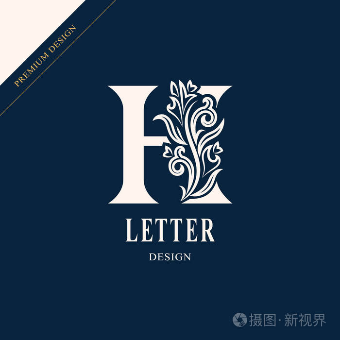优雅的字母h优雅的皇家风格书法美丽的标志老式画徽为图书设计品牌