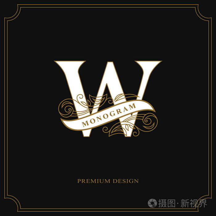 优雅的字母w.书法美丽的标志与磁带的标签. 优雅的风格.