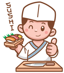 卡通日本厨师矢量插图