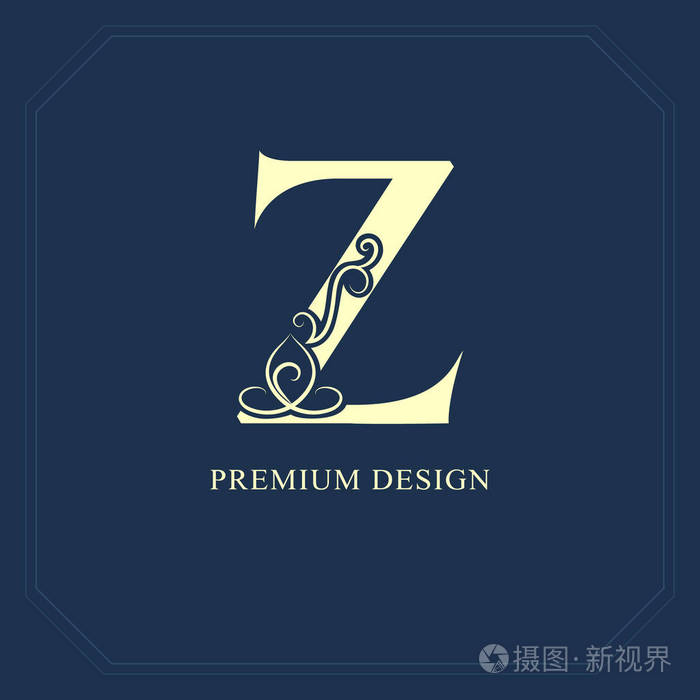 大写字母z.书法漂亮的标志,带标签.优雅的风格.复古画
