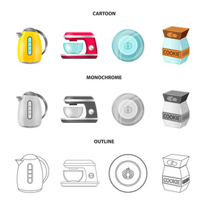 厨房和厨师标志的矢量设计。一套厨房和家电矢量图标的股票