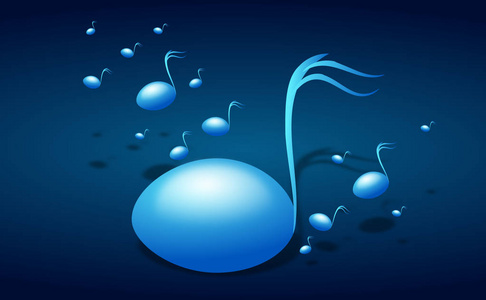 蓝色背景，音乐音符插图装饰