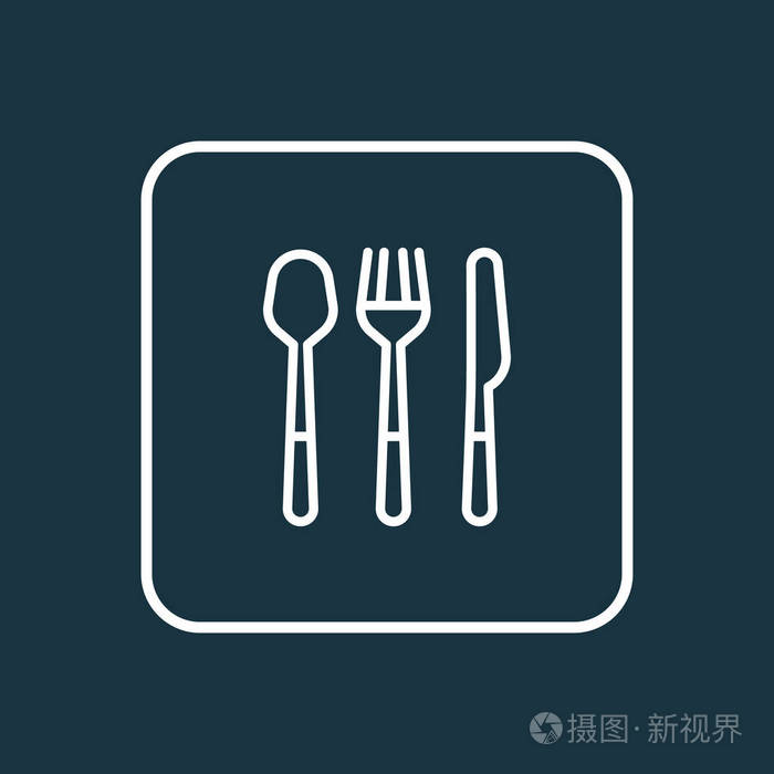 勺子叉图标线符号.时尚风格的优质分离餐具元素