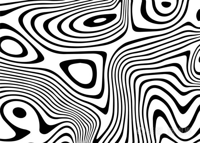 插画 黑白波条纹光学设计. 简单的纹理. 带有光学错觉的图案.eps