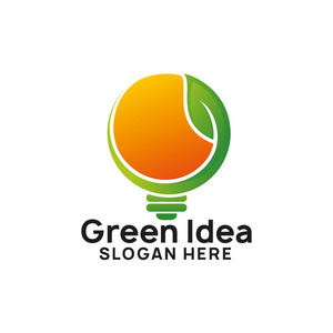 绿色思维理念标志设计模板。 灯泡图标符号设计