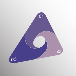信息图表在三种颜色紫色弯曲在图片信息图形中，三角形是紫色弯曲。 三个位置的信息图形，任何类型的数据都有数字。 商业项目演示的信