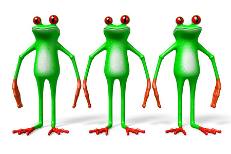 白色背景上的3D卡通青蛙。