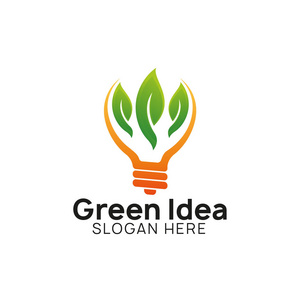 绿色思维理念标志设计模板。 灯泡图标符号设计