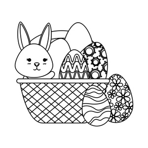 可爱的兔子与复活节彩蛋画在篮子里